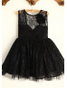 Black Lace Tulle V Back Knee Length Flower Girl Dress